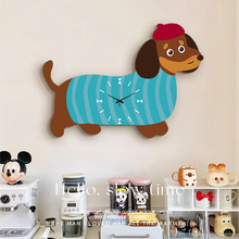 腊肠狗客厅时钟装饰画卡通卧室钟表挂画新款创意餐厅壁画餐桌挂钟