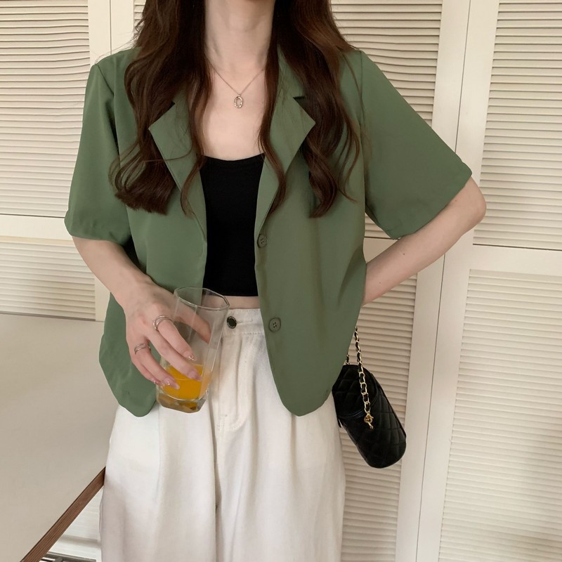 短袖西装外套女薄款西服春夏设计感小众短款休闲小西装上衣女批发