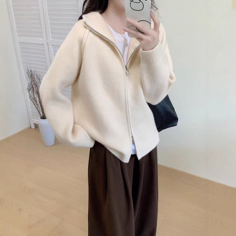慵懒风毛衣外套女2025秋冬新款韩系纯色立领拉链针织开衫跨境女装|undefined