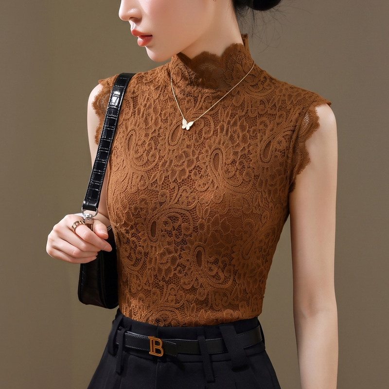 2026 New Lace Half-Turtleneck Vest for Women, Sleeveless, for Spring and Autumn, Can be Worn as an Inner Layer or Outerwear, Covers Side Breast, Internet Celebrity Top 2026 New Lace Half-Turtleneck Vest for Women, Sleeveless, for Spring and Autumn, Can be Worn as an Inner Layer or Outerwear, Covers Side Breast, Internet Celebrity Top