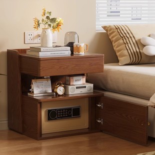 Solid Wood Bedside Table Safe Integrated Storage Cabinet Simple Household Small Safe with Fingerprint Password Bedside Cabinet