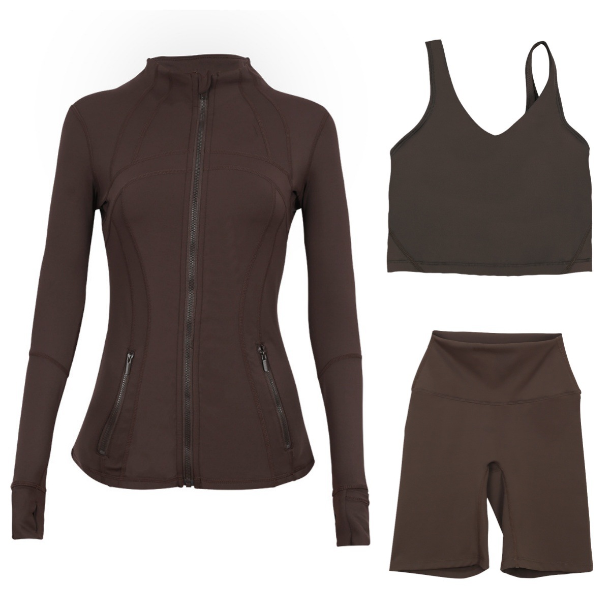Women's 3-Piece Workout Set – Breathable Jacket, U-Back Sports Bra & 5" Shorts For Yoga, Running & Gym (S-Xxxl, 40+ Colors)​_ecoleips.com