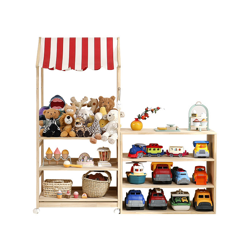 赤ちゃんのおもちゃの人形の棚の自動車の展示棚のままごとの小さい販売店のカートの実木の子供の収納棚|undefined