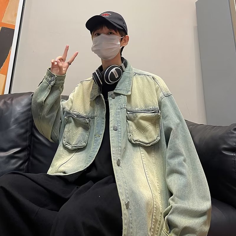 Denim Jacket Men Retro Style Trendy Loose Workwear Top_voghion.com
