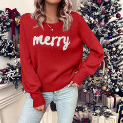 ヨーロッパとアメリカのクロスボーダークリスマスセーター 2025 Amazon 新しいピンレターセーター女性のラウンドネック長袖プルオーバー女性