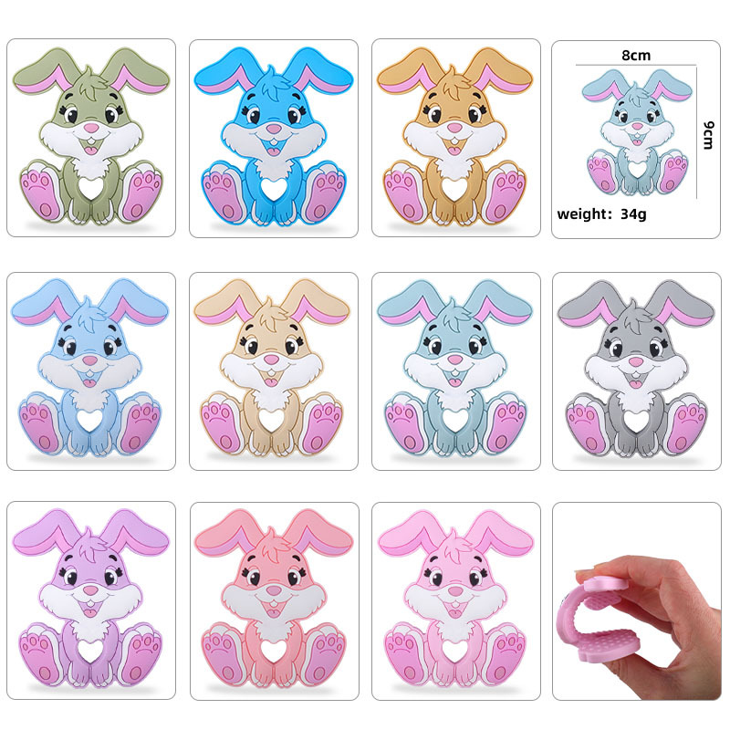 AliExpress nuevo bebé suministros dibujos animados animal silicona conejo teether bebé creativo juguete teether palo