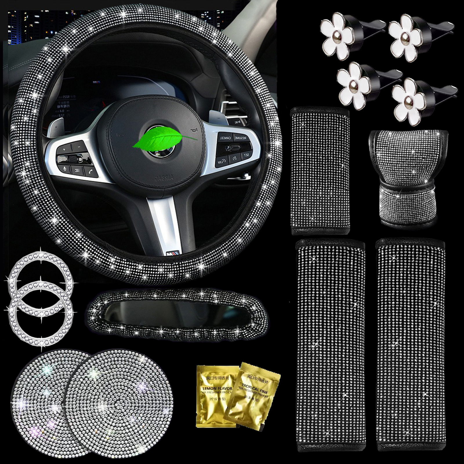 Cross-Border Car Full Diamond Seat Belt Shoulder Cover Hot Diamond Seat Belt Cover Color Diamond Black Diamond Car Diamond Interior Cover