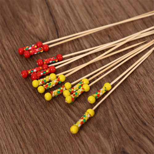 Double bead string red bead string fruit pick sandwich pick cocktail pick fruit pick fruit fork bamboo stick flower pick sushi fork