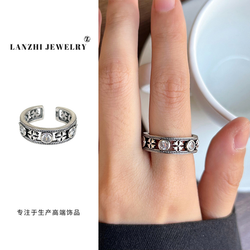 Anillo Abierto de Estilo Hip Hop 925 de Plata Gruesa Cubierta de Cobre Blanco