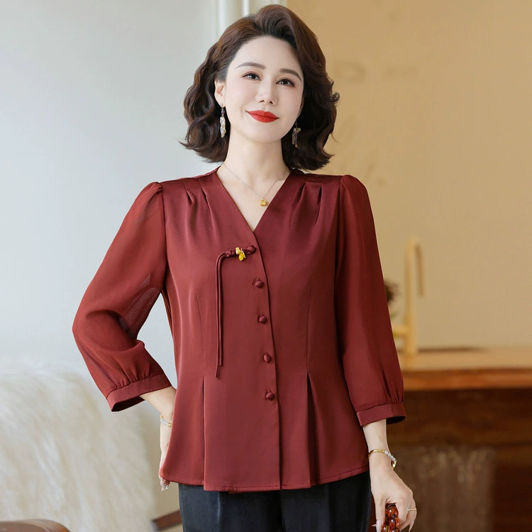 Летняя базовая рубашка для мам среднего возраста, новый стиль для женщин среднего и пожилого возраста, модная свободная удобная футболка, топ