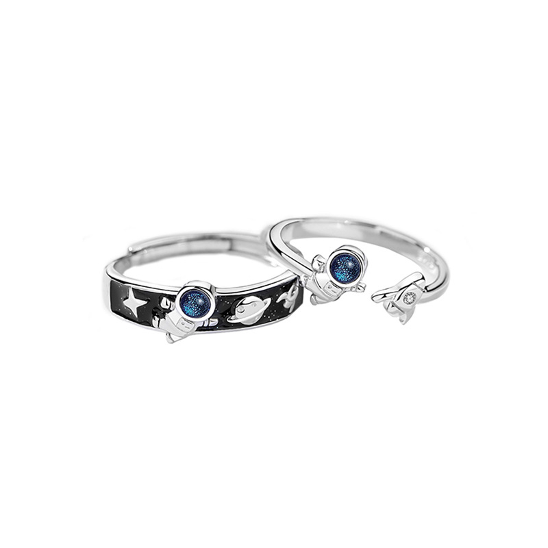 6g Weight Artificial Crystal Inlay Material Open Ring Classification Novelty Astronaut Star Copper Plating Inlay Artificial Crystal Open Ring