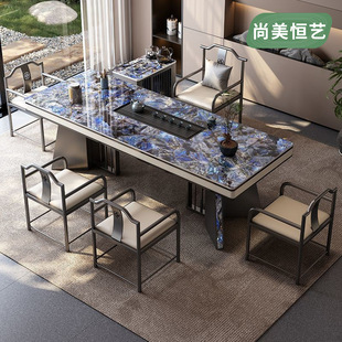New Chinese Style Rock Board Tea Table Living Room Balcony Tea Table and Chair Combination Simple Office Tea Home Integrated Coffee Table