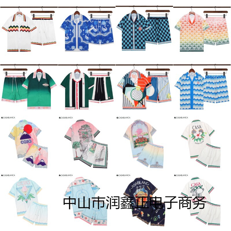 Cross-border Casablanca Casablanca 2023 new fancy short-sleeved shirt cardigan short-sleeved two-piece set