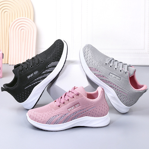 2024 spring and autumn new style flat-soled fly-woven mesh sports shoes for women foreign trade casual soft-soled lightweight running shoes for women wholesale