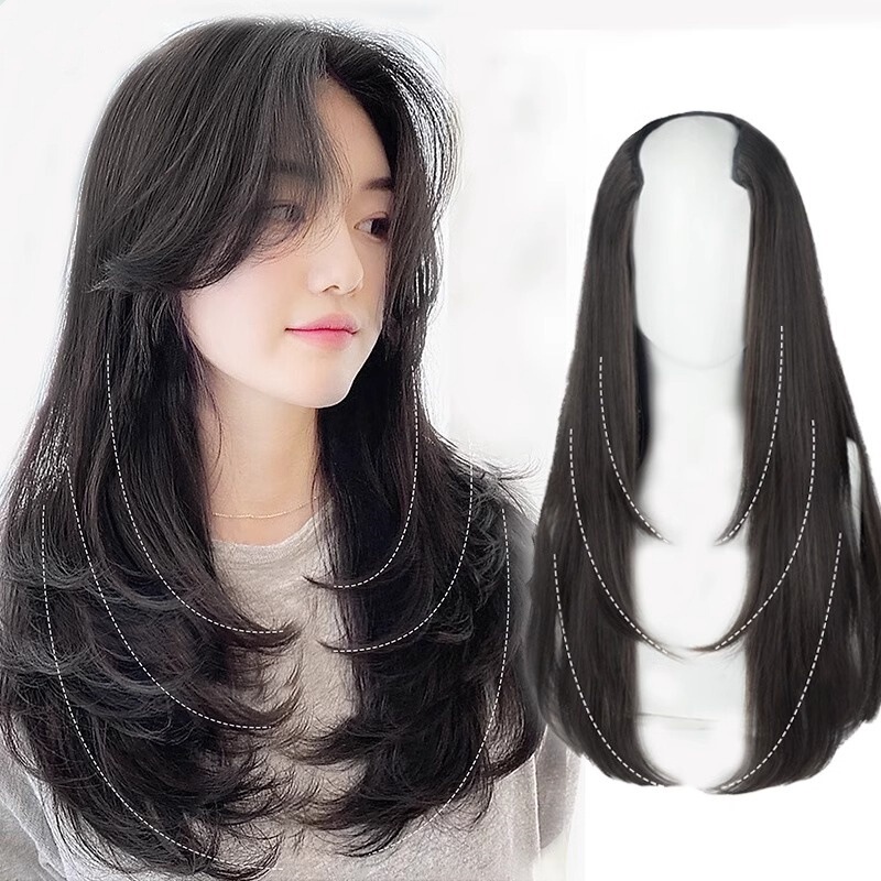 Wig Women's Micro-roll V-shaped Hair Twig Women's Long Hair One-piece U-shaped Inner Buckle Layered Hot Long Curly Hair Twig