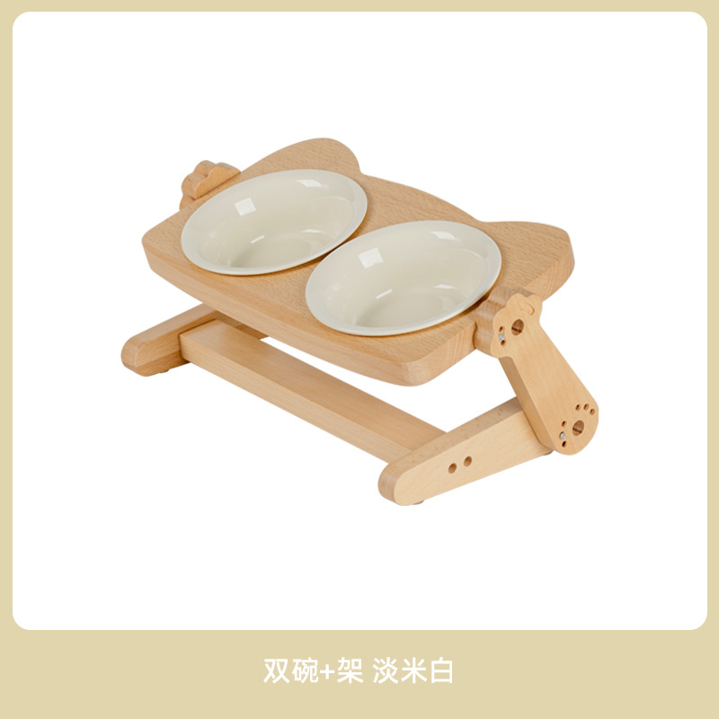 Cadena de gato de madera de haya, tazón de cerámica para gatos, tazón de comida para gatos, tazón de agua para proteger la columna cervical, tazón de comida para gatos y perros, tazón para mascotas