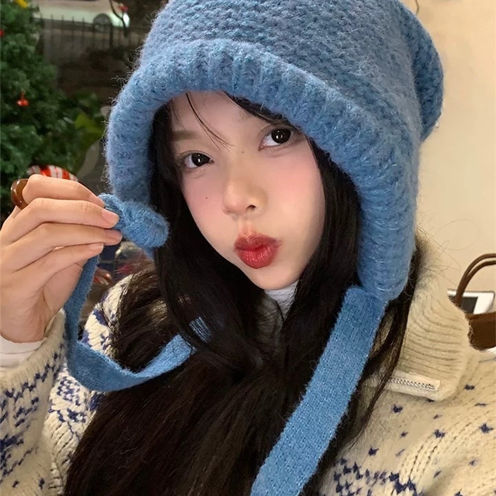 女性用バラクラバ、秋冬韓国ファッションバッグと帽子、頭囲が大きい、包頭帽子、ニットウール帽子|undefined