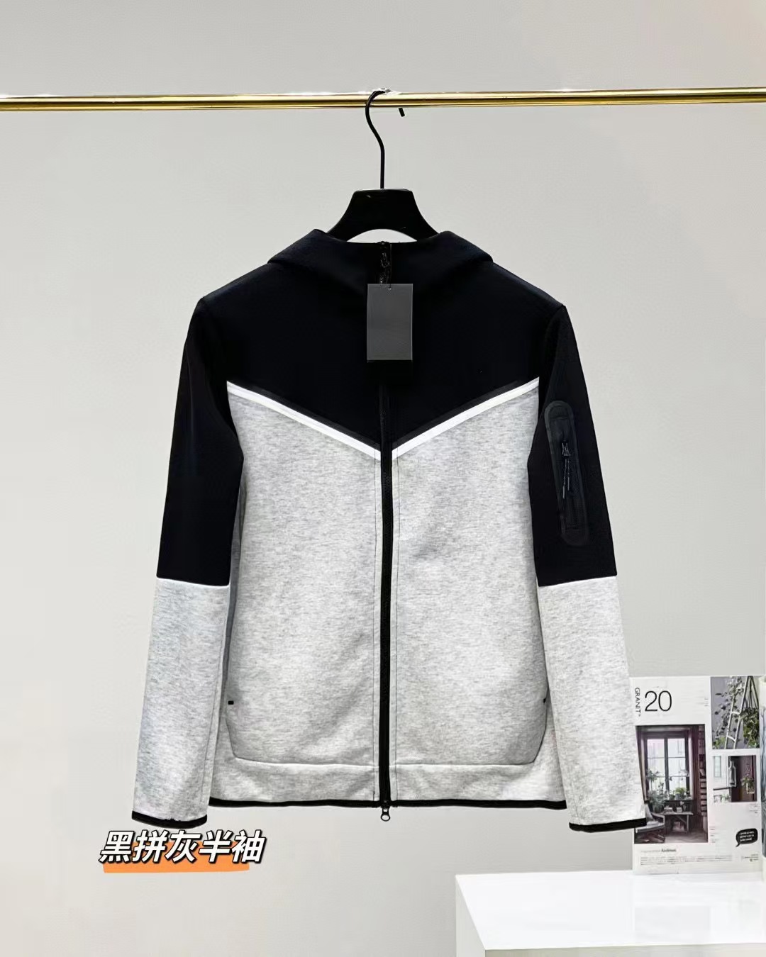 Camiseta con cremallera encapuchada transfronteriza para hombres primavera y otoño nueva chaqueta casual de ropa deportiva, pantalones de pies pequeños, dos piezas