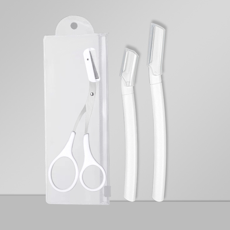 Cuchillo de cejas de tres piezas, cuchillo de cejas de corte de cejas de seguridad, cuchillo de cejas de corte de cejas macro, cuchillo de acero inoxidable