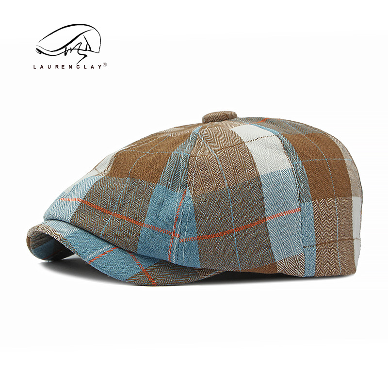 Estilo coreano moda Plaid octogonal sombrero hombres y mujeres primavera y verano boina delgada británico retro newsboy sombrero pintor sombrero