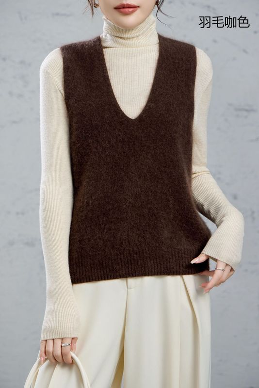 ウール95、カシミア5、起毛ノースリーブカシミヤセーター、起毛ロングヘアートップ、ボトムベスト、ベスト、レディースアウター|undefined