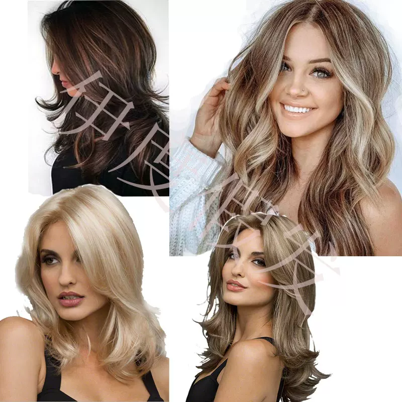 跨境平台外贸批发 欧美大波浪中分长刘海长卷发渐变女合成假发