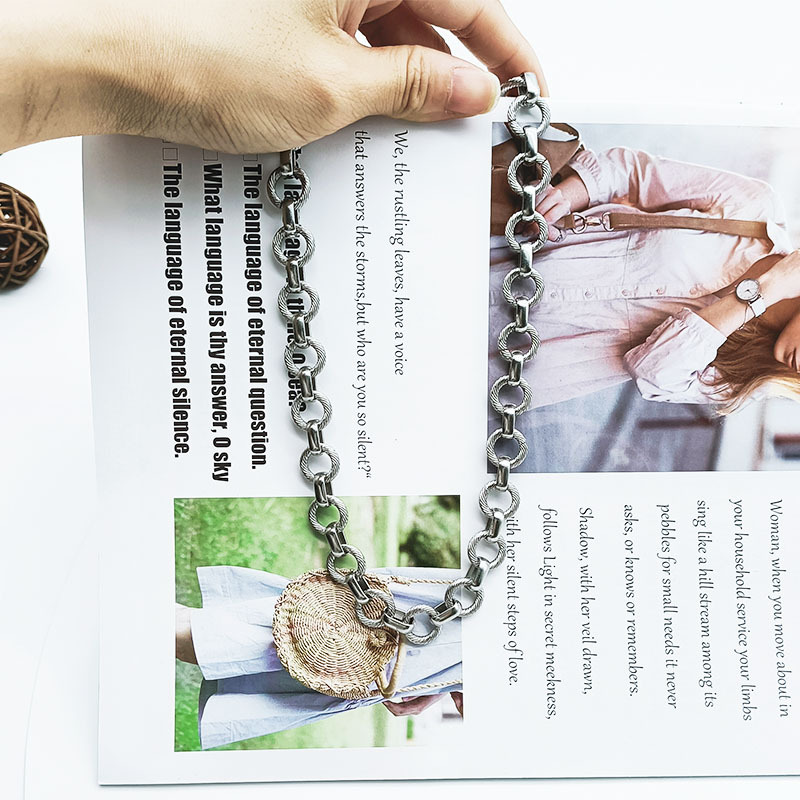 New stainless steel threaded large circle handmade necklace, trendy personalized men's and women's jewelry_voghion.com