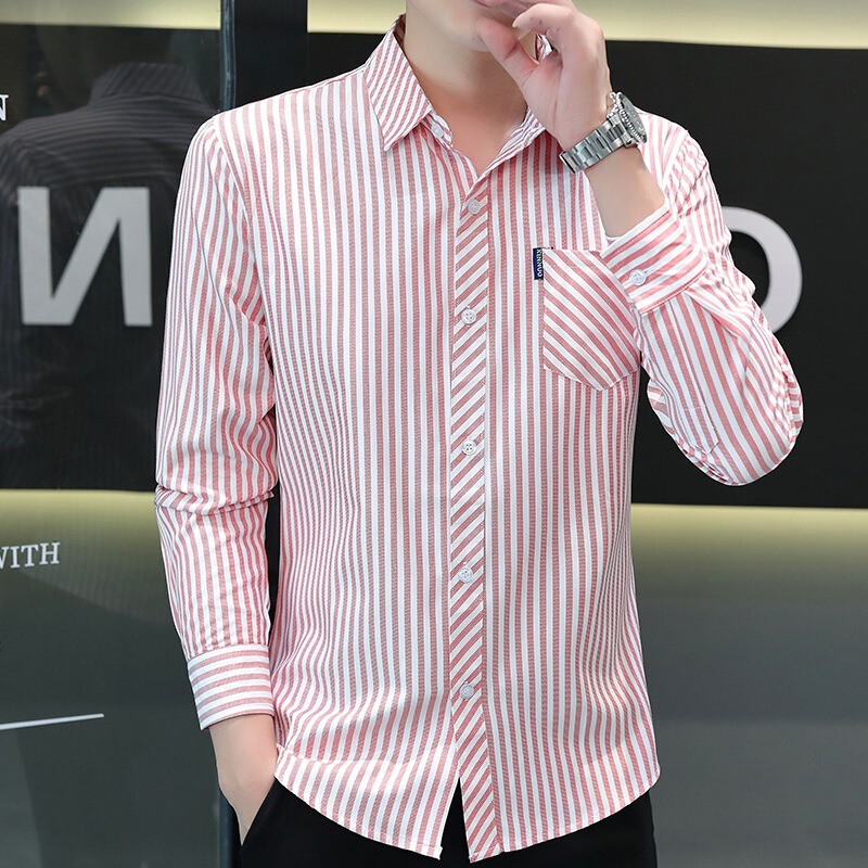 Spring and autumn long-sleeved shirt for men, fashionable and casual, slim fit, stylish, with pockets, trendy men's shirt, striped shirt Spring and autumn long-sleeved shirt for men, fashionable and casual, slim fit, stylish, with pockets, trendy men's shirt, striped shirt