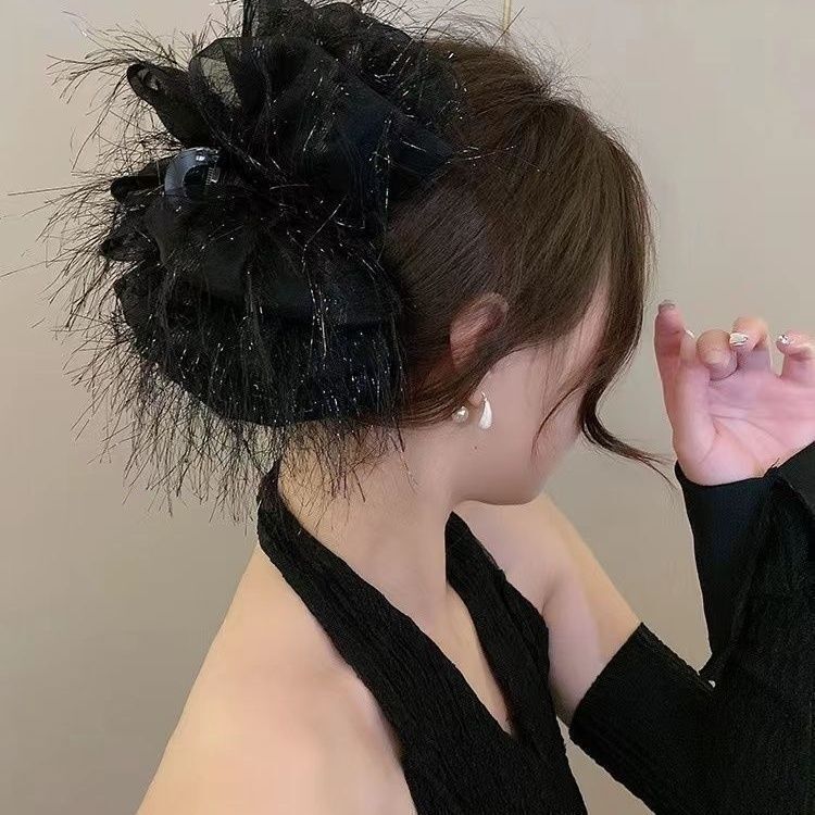 韩系蕾丝蝴蝶结马尾抓夹女2025新款后脑勺高级感发夹气质顶夹发饰|undefined