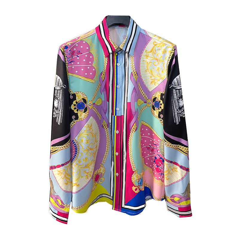 Camisa Cárdigan para Hombre con Estampado Digital, Moda Europea y Americana, Tendencia Primavera 2024, Popular entre Jóvenes