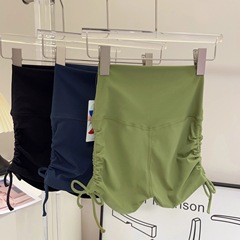 夏用3点ヨガショーツ、ヌード感覚の巾着タイトランニングホットパンツ、女性用ハイウエストヒップリフティングフィットネススポーツショーツ