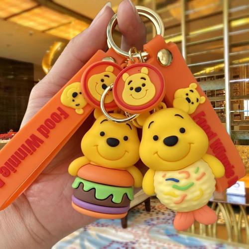 New Winnie the Pooh Keychain Cute Bear Donuts French Fries Women's Bag Pendant Car Keychain Small Gift