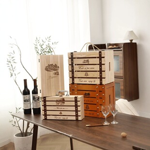 Spot Wooden Red Wine Packaging Box Double Six Rivet Red Wine Packaging Wooden Box Wine Gift Box Wooden Box