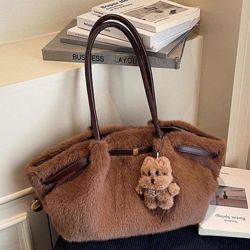 2025秋冬新款毛绒手提包女可爱淑女气质毛毛女包高颜值大容量包包