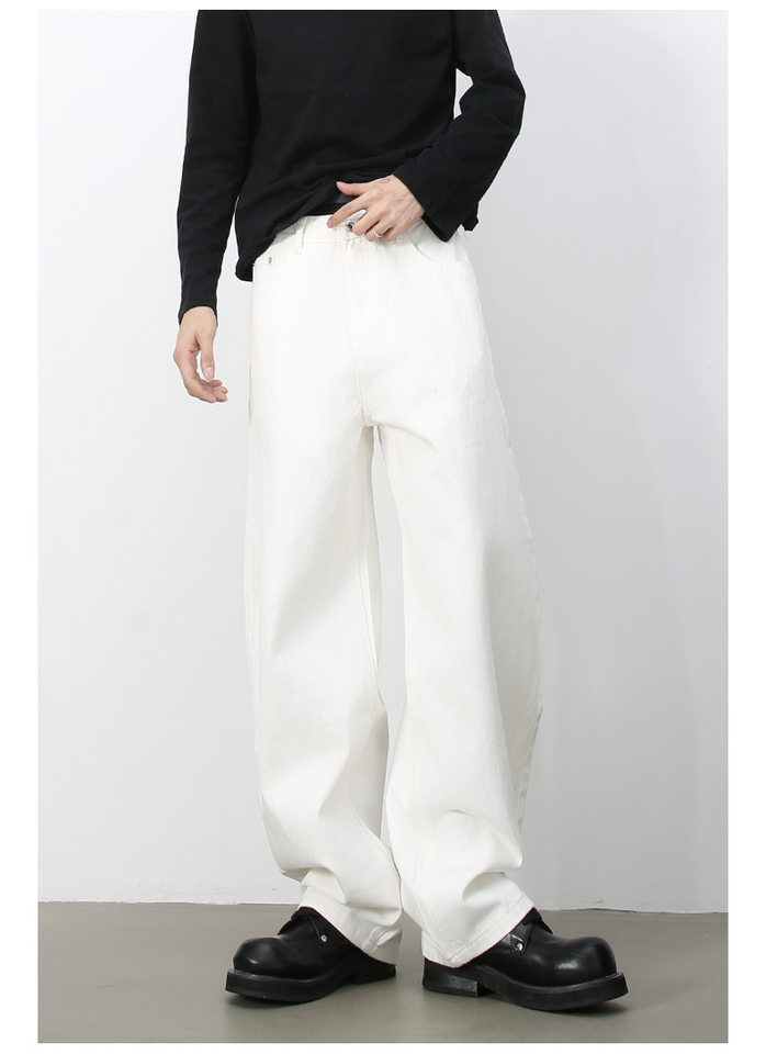 Quần jean nam ống rộng dáng suông cạp vừa phong cách đường phố — Denim đen, Làm cũ, Màu trắng, Màu xanh lam chi tiết 18