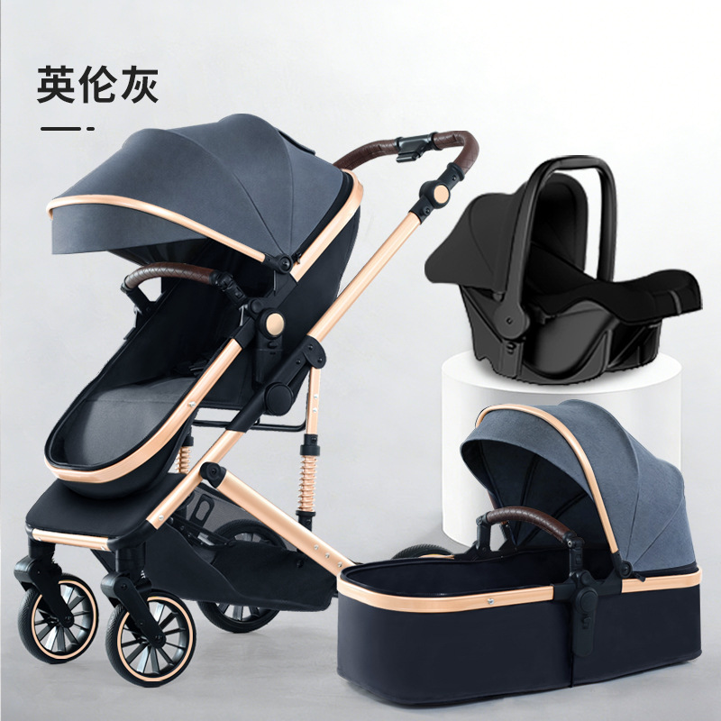 Personalizado alto paisaje cochecito de bebé se puede sentar y acostarse plegable cuatro estaciones cochecito de bebé universal cuatro ruedas antichoque coche bb