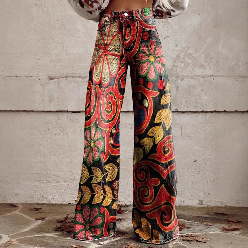 2025 Rainbow 3D Digital Printing Women's Imitation Jeans New Heat Transfer Printing European and American plus size Fashion Pants Women