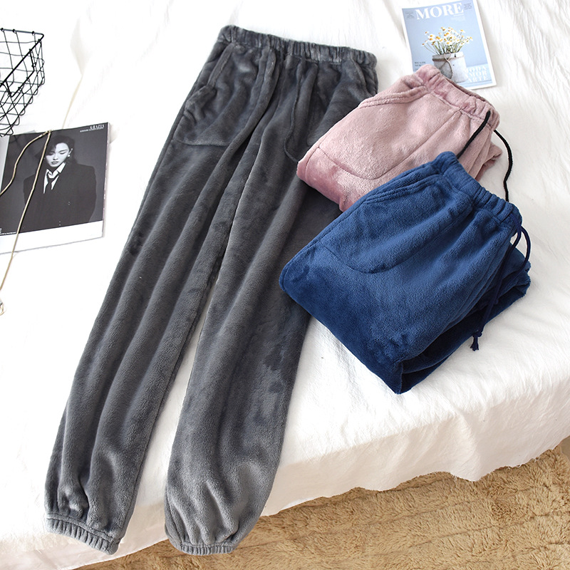 Winter Men's Flannel Jogger Pajama Pants, Warm Coral Fleece, Loose Fit, Cuffed, Suitable for Home Wear and Can Be Worn Outside, Japanese Style