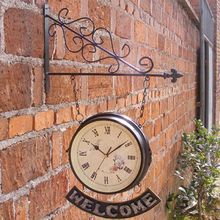复古铁艺双面挂钟时尚创意书房卧室墙壁装饰品挂件家居用品