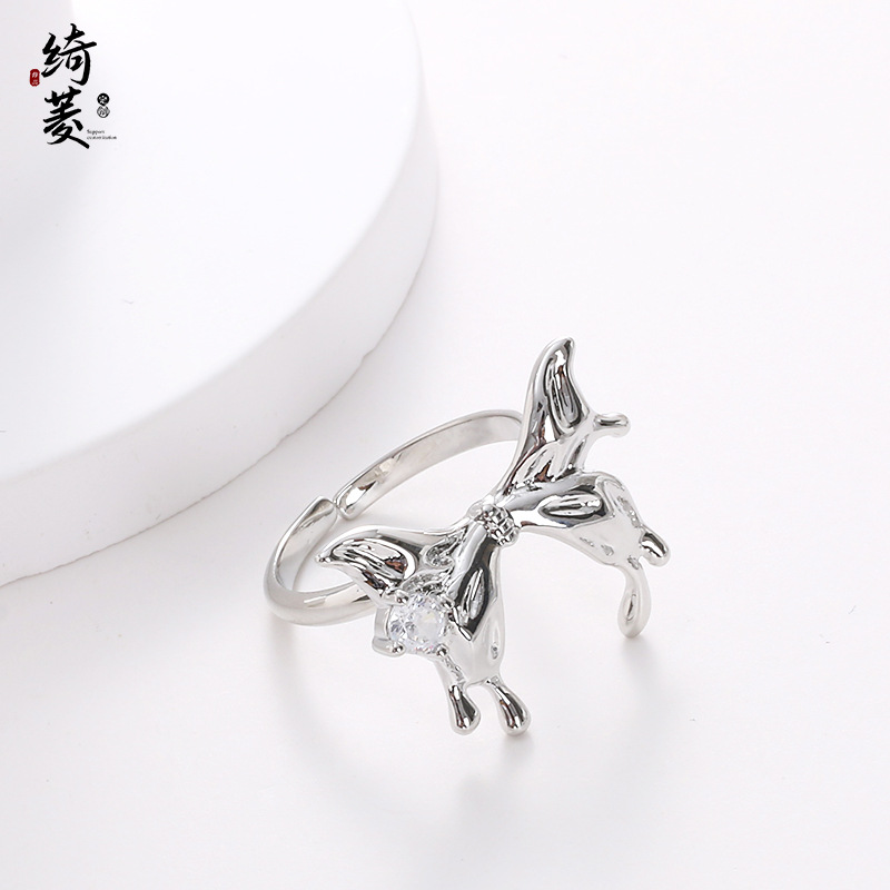 Fashionable copper adjustable ring with bow