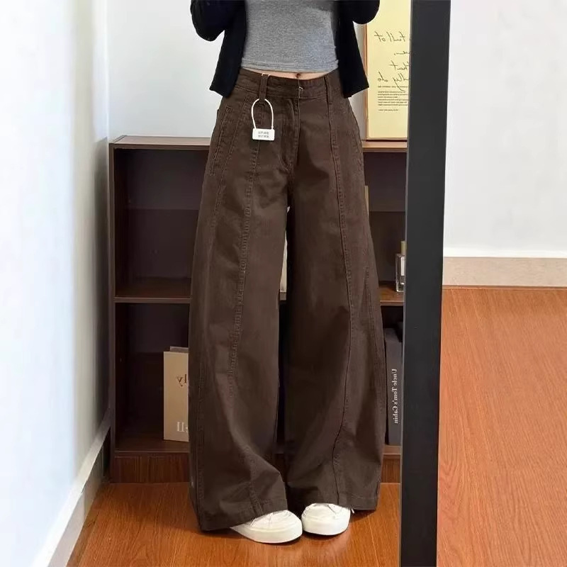 Melard Coffee Brown Wide-Leg Jeans for Women 2026 New Style Slimming Petite Pants Loose Fit Wide-Leg Pants