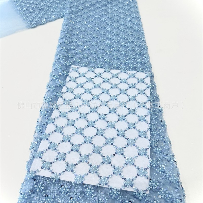 Moda espectáculo de escenario vestido de cena tela bolsas tela cuentas cuadrícula arroz bordado tela de sequilla