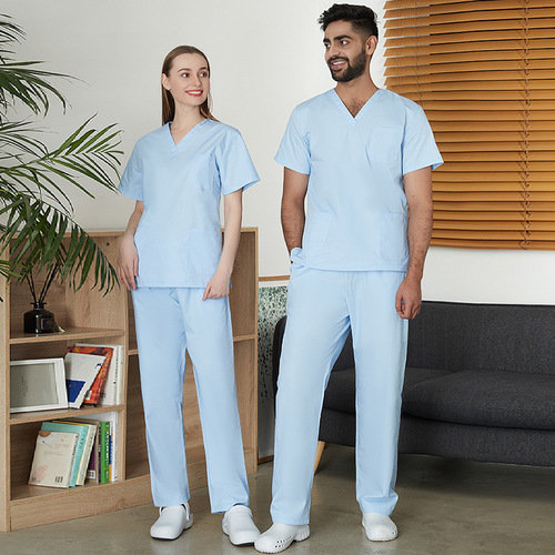 Cross-border medical work clothes set, surgical clothes, hand washing clothes, hand brushing clothes, V-neck doctor and nurse uniforms, polyester cotton