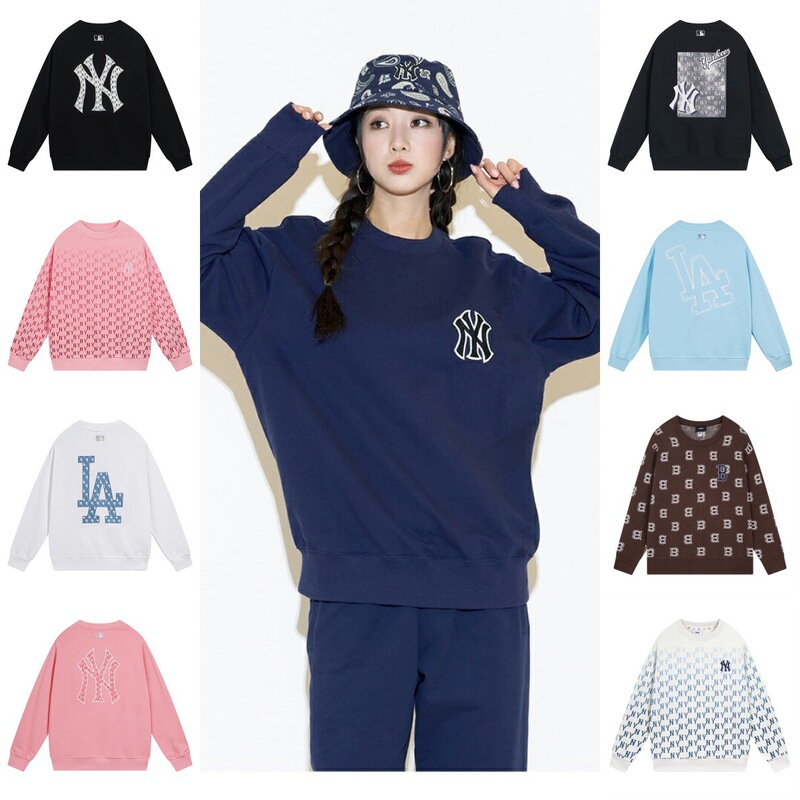 Cross-Border High Version Mlb Pop Imitation Denim Graffiti Print Casual Loose Trendy Brand Men's and Women's Round Neck Long-Sleeved Sweatshirt Cross-Border High Version Mlb Pop Imitation Denim Graffiti Print Casual Loose Trendy Brand Men's and Women's Round Neck Long-Sleeved Sweatshirt