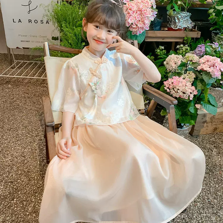 汉服女童连衣裙夏季2025新款新中式国风套装儿童裙子女孩大童夏装