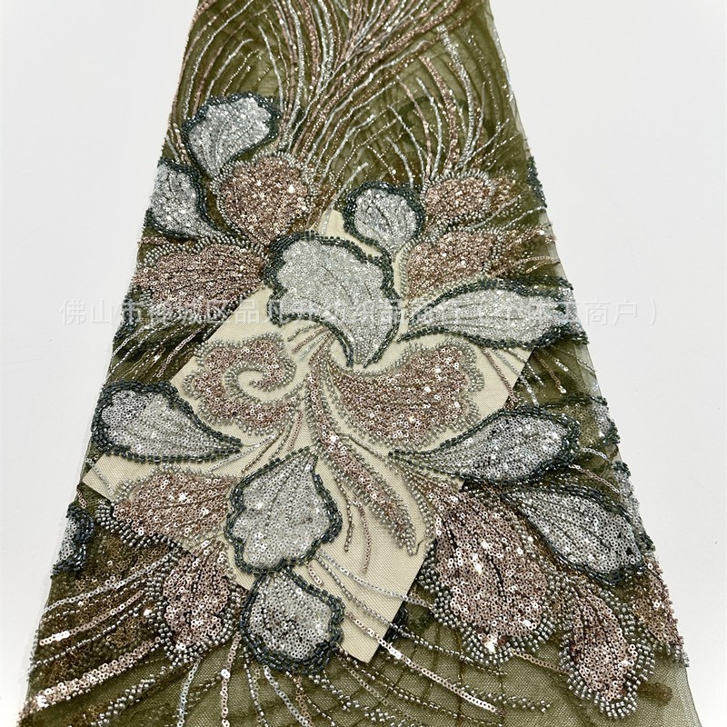 Tejido de encaje bordado de moda europea y americana vestido de cena francés vestido de nicho de diseño de tela