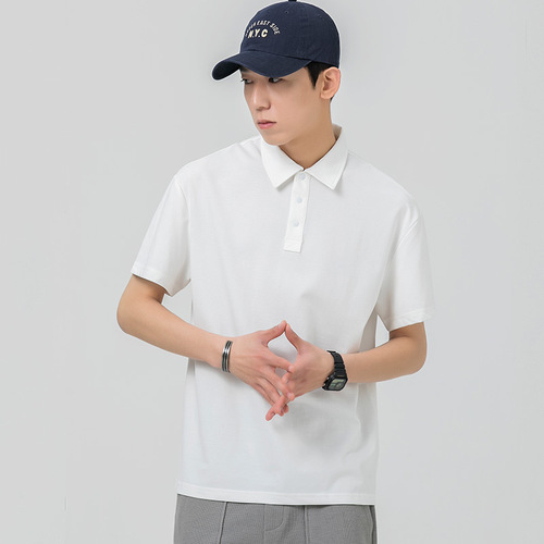 Men's Polo Shirt Spring and Summer Trend Solid Color Heavyweight Collar-Up Top Casual Short Sleeve T-Shirt