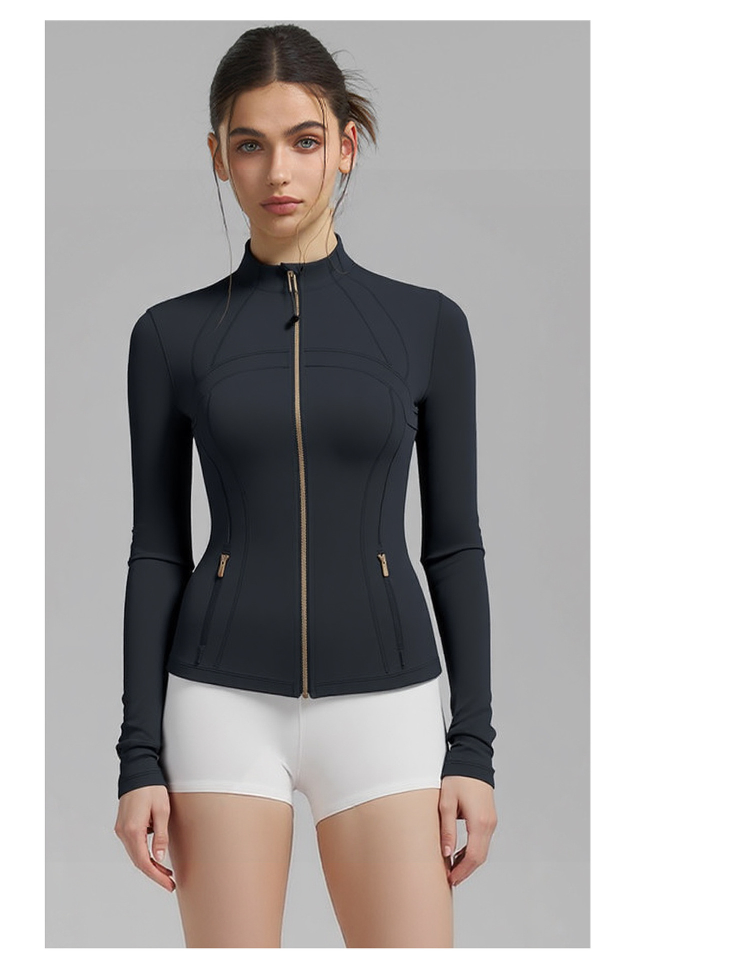 Women's Clothing Stand Up Collar Zip Up Cardigan Quick Drying Nylon Sports Top For Yoga Autumn Fashion_ecoleips.com