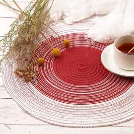 编织杯垫ins风北欧餐垫 棉麻餐桌隔热垫拍摄道具圆形黄麻装饰垫子