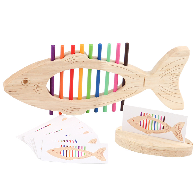 Educación temprana de madera, juego de combinación de colores de peces pequeños, juguetes de entrenamiento cognitivo para niños, interacción entre padres e hijos, juguetes de iluminación para bebés